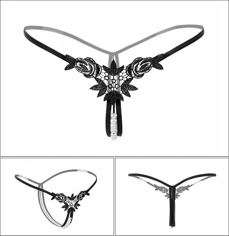 CE3045-情趣內褲立體珍珠女士水溶花丁字褲低腰性感透視T褲