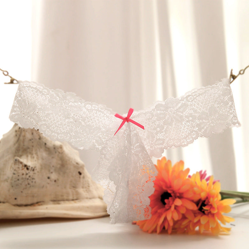 CE3048-純蕾絲性感內褲女蝴蝶結低腰女士內褲誘惑丁字褲透明T褲