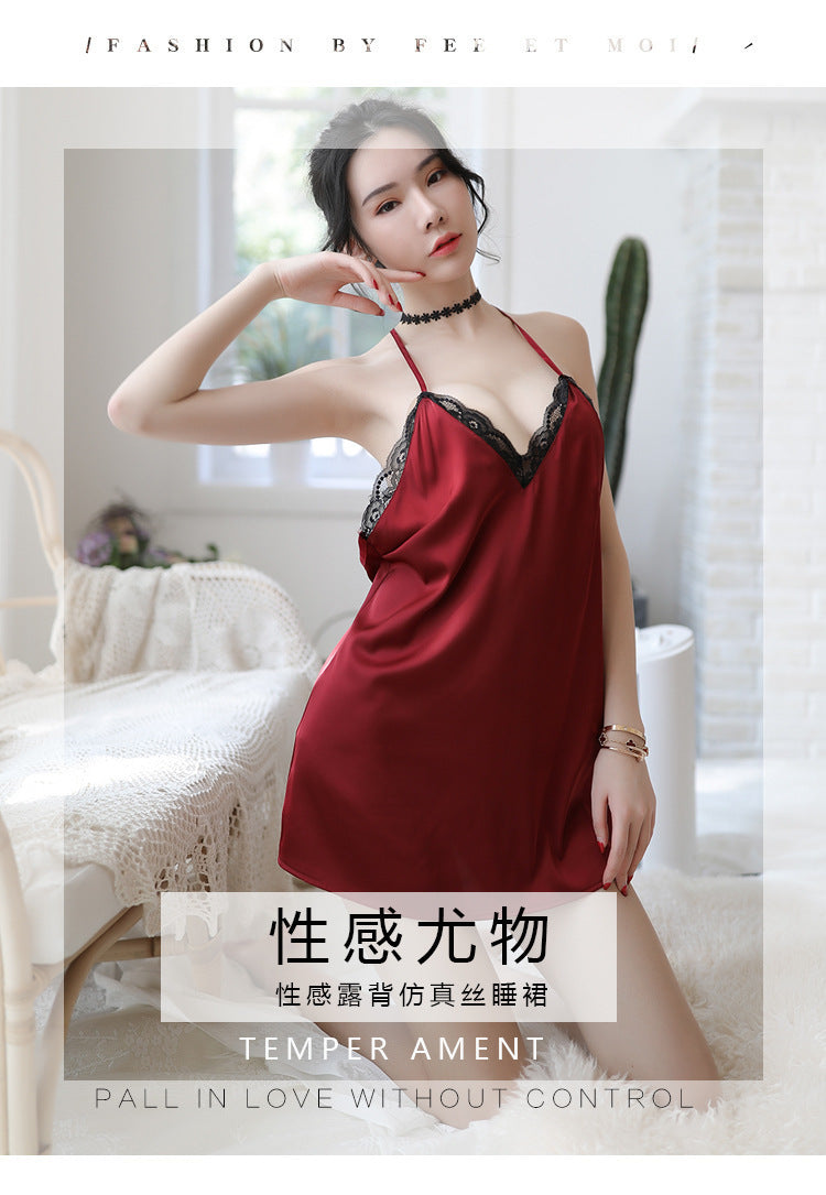 【A-1368】情趣內衣性感露背誘惑內衣深V吊帶蕾絲睡裙