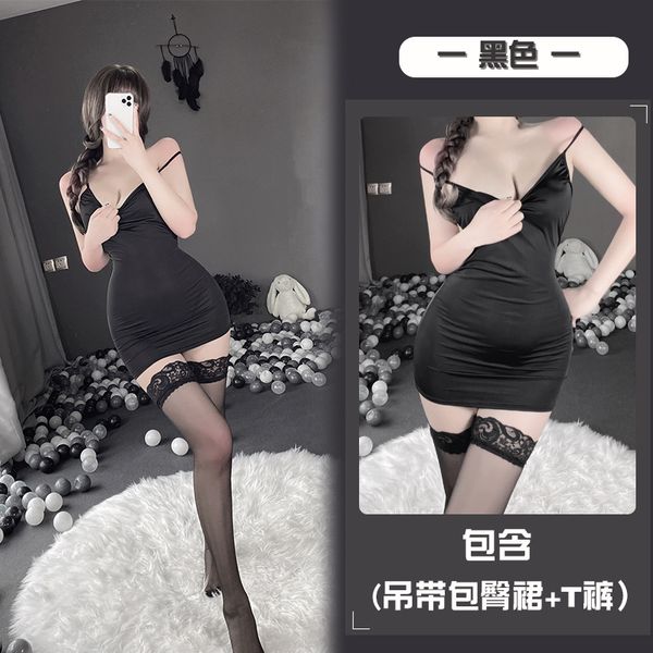 BT9065-情趣內衣深V連體吊帶睡裙收腰抽繩包臀夜店短裙誘惑裝