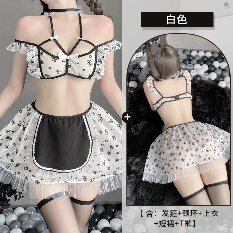 BT2575-性感情趣內衣碎花吊帶甜美兔女郎女傭制服女套裝