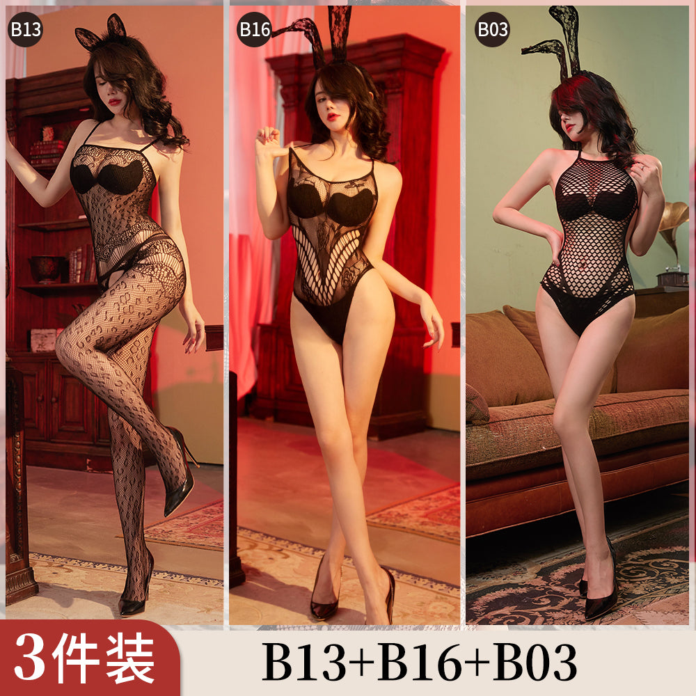 【組合系列】BF01-BF16-歐美提花網衣組合開檔連體衣情趣內衣鏤空性感大碼絲襪誘惑