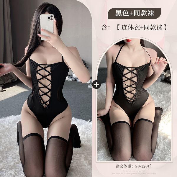 BS2658-情趣內衣性感交叉鏤空露胸綁帶連體衣床上激情免脫裝