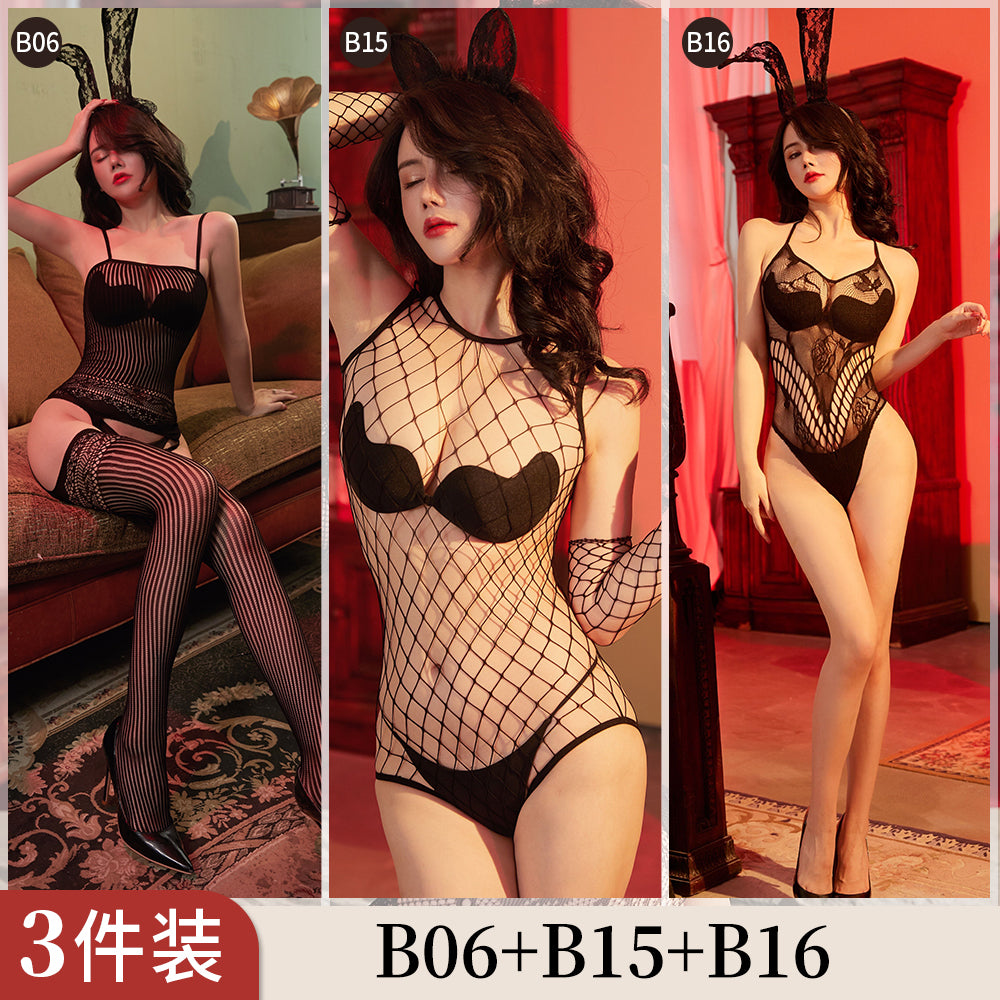 【組合系列】BF01-BF16-歐美提花網衣組合開檔連體衣情趣內衣鏤空性感大碼絲襪誘惑