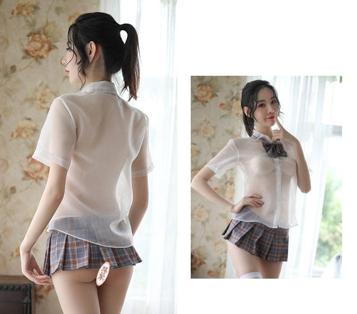 CT6903-情趣內衣大碼胖MM校園純裕學生裝制服誘惑格子加大碼200斤性感睡衣