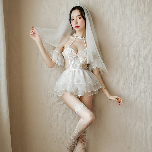 【A-1514】情趣內衣女性感誘惑透明白色婚紗新娘裝套裝廠家代發