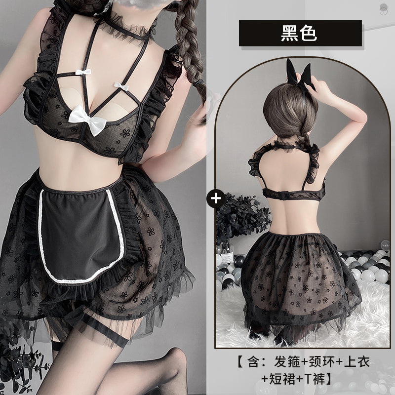 BT2575-性感情趣內衣碎花吊帶甜美兔女郎女傭制服女套裝