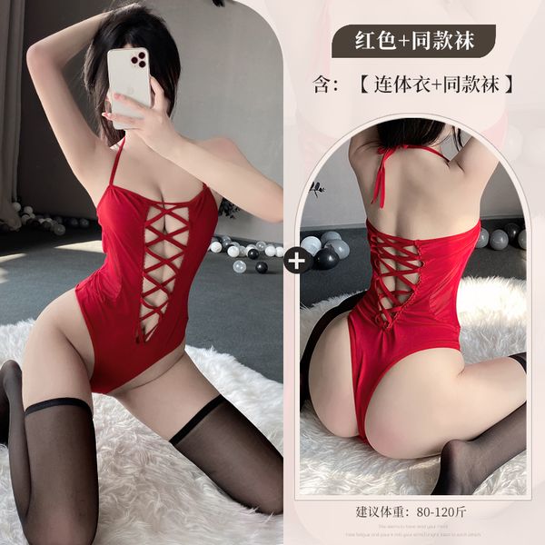 BS2658-情趣內衣性感交叉鏤空露胸綁帶連體衣床上激情免脫裝
