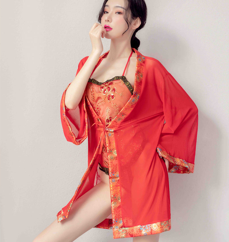 【組合款】唐裝外套配肚兜古典美女紅色透視肚兜情趣性感刺繡古裝