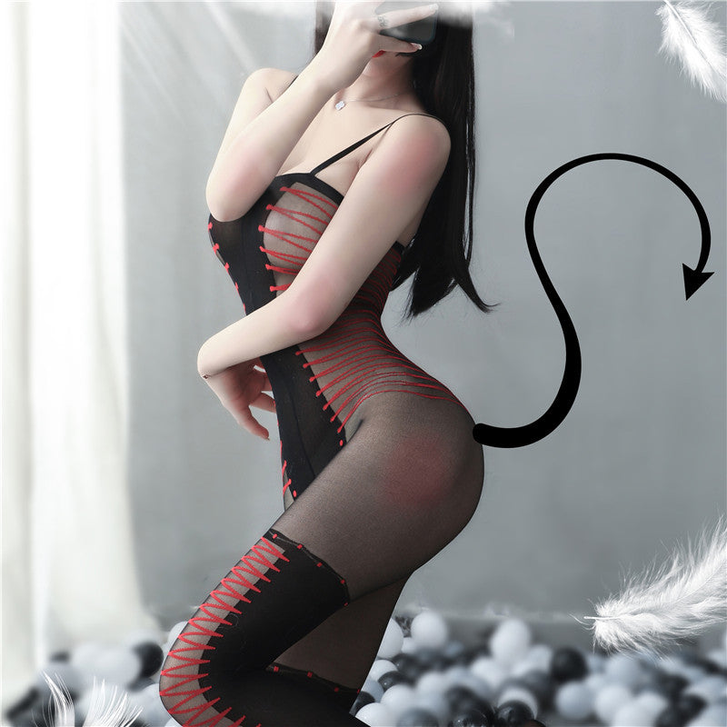 AO8848-情趣內衣女式吊帶誘惑情趣連體衣開襠連身襪絲襪