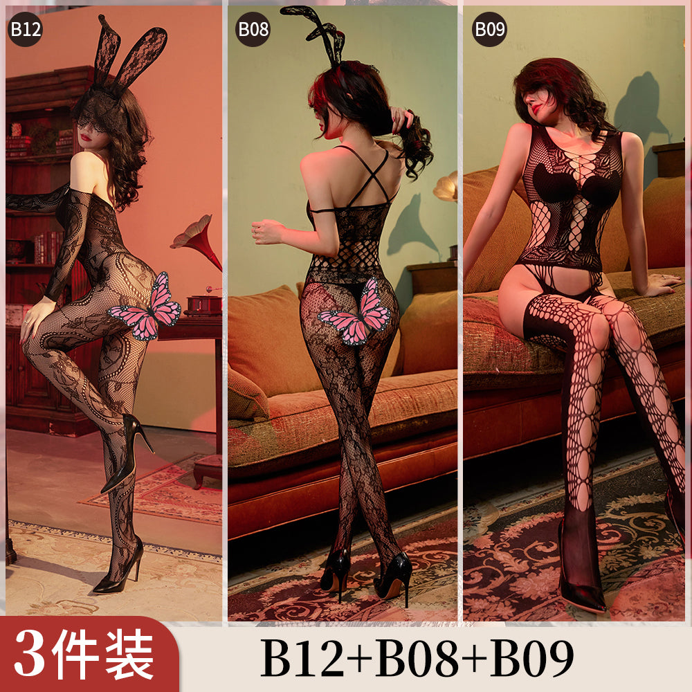【組合系列】BF01-BF16-歐美提花網衣組合開檔連體衣情趣內衣鏤空性感大碼絲襪誘惑