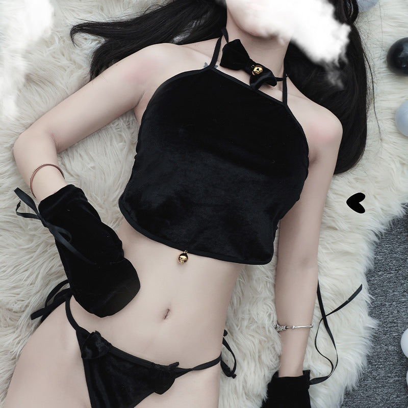 【A-1091】情趣內衣女性感女士絲絨甜美可愛肚兜情趣猫女郎睡裙