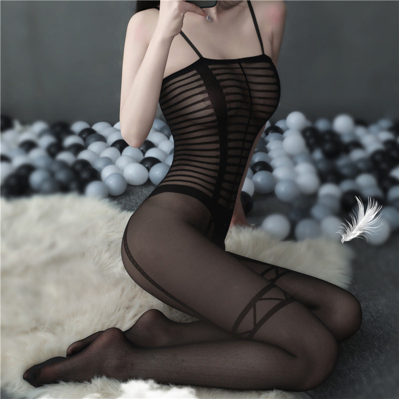 AO8866-情趣內衣女歐美性感吊帶開檔連體衣提花連體絲襪睡衣