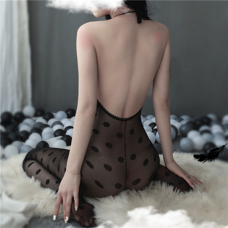 AO8864-情趣內衣歐美性感吊帶開檔連體衣提花連體絲襪睡衣