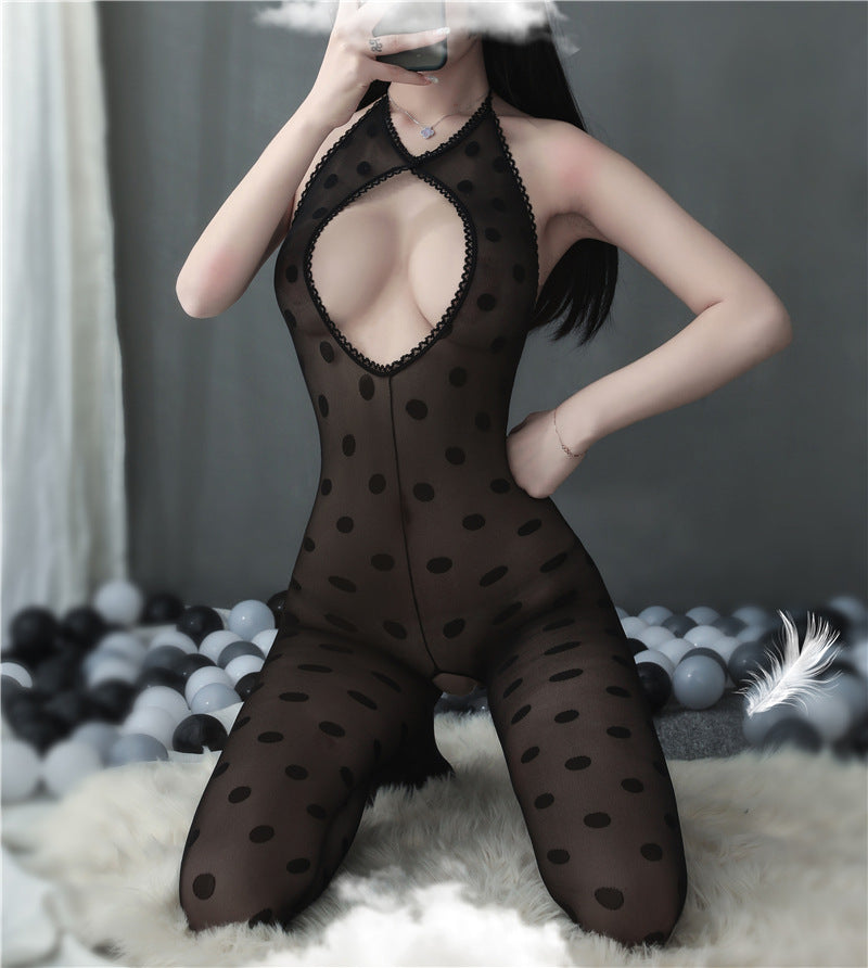 AO8864-情趣內衣歐美性感吊帶開檔連體衣提花連體絲襪睡衣
