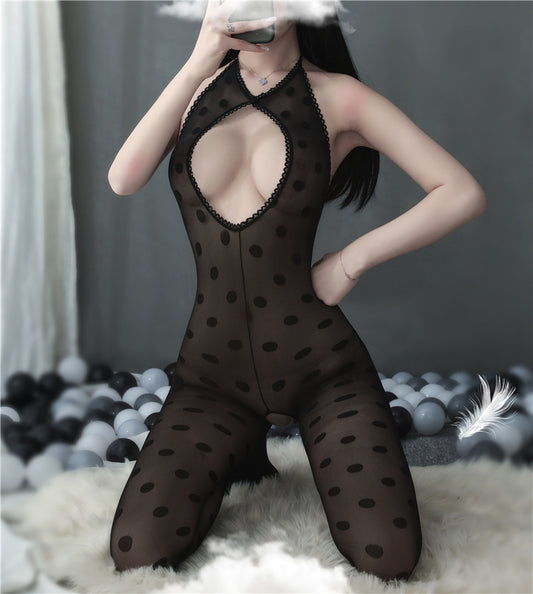 AO8864-情趣內衣歐美性感吊帶開檔連體衣提花連體絲襪睡衣