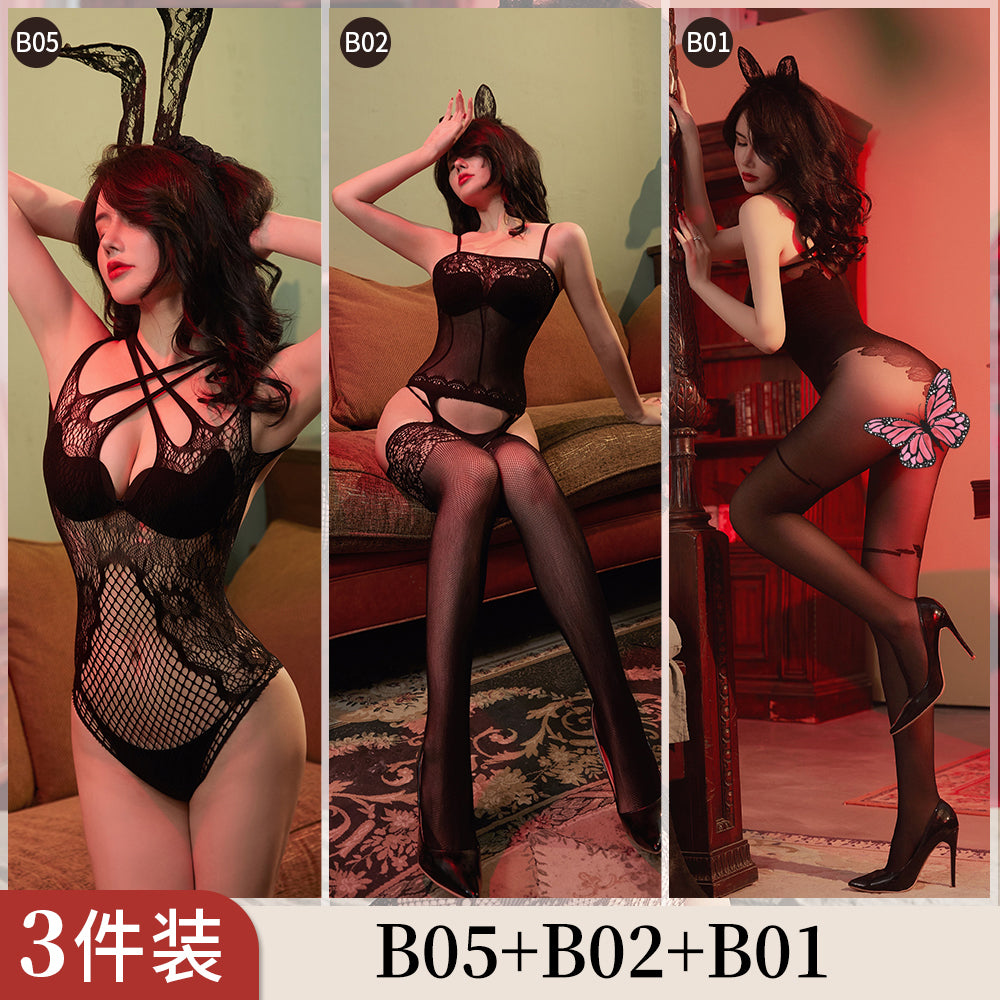 【組合系列】BF01-BF16-歐美提花網衣組合開檔連體衣情趣內衣鏤空性感大碼絲襪誘惑