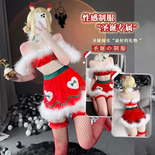 BT2488-特殊好看聖誕套裝抹胸分體性感制服誘惑