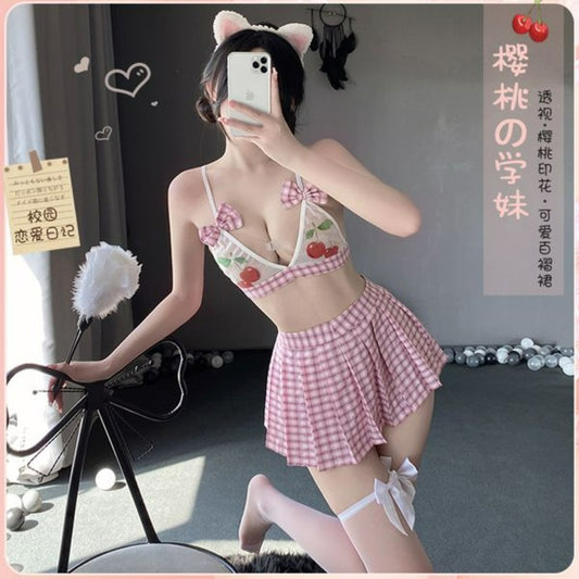 BT2604-情趣內衣百褶裙角色扮演透視文胸制服誘惑性感學生套裝