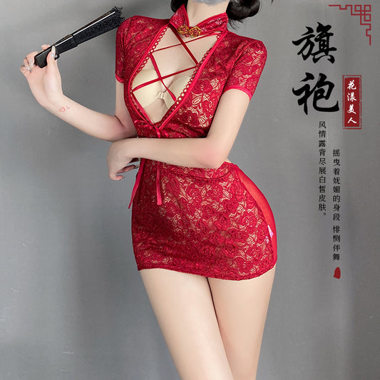 BT9141-情趣內衣性感蕾絲透視誘惑復古鏤空旗袍制服套裝