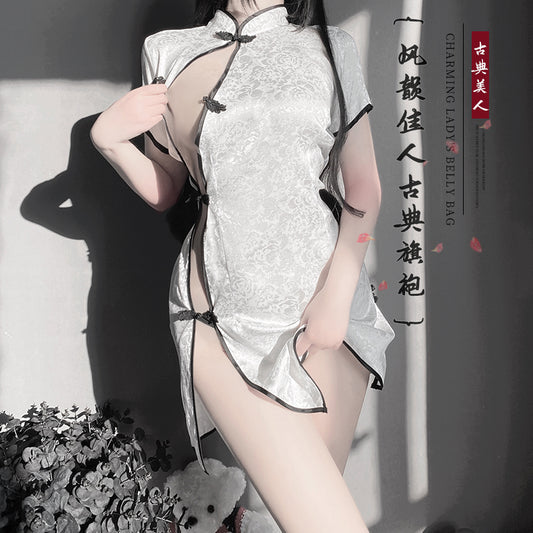 BT9073-性感睡衣內衣套裝復古包臀蝕骨旗袍火辣制服鏤空綁帶挑逗騷