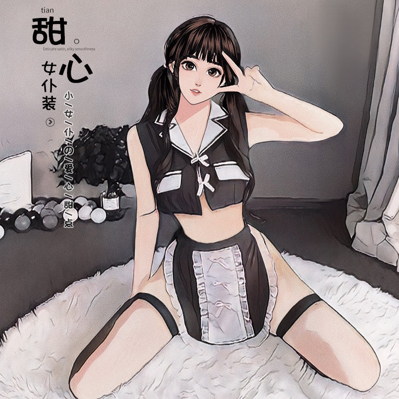 BT2578-情趣內衣性感激情免脫女僕裝圍裙蕾絲系帶制服騷套裝