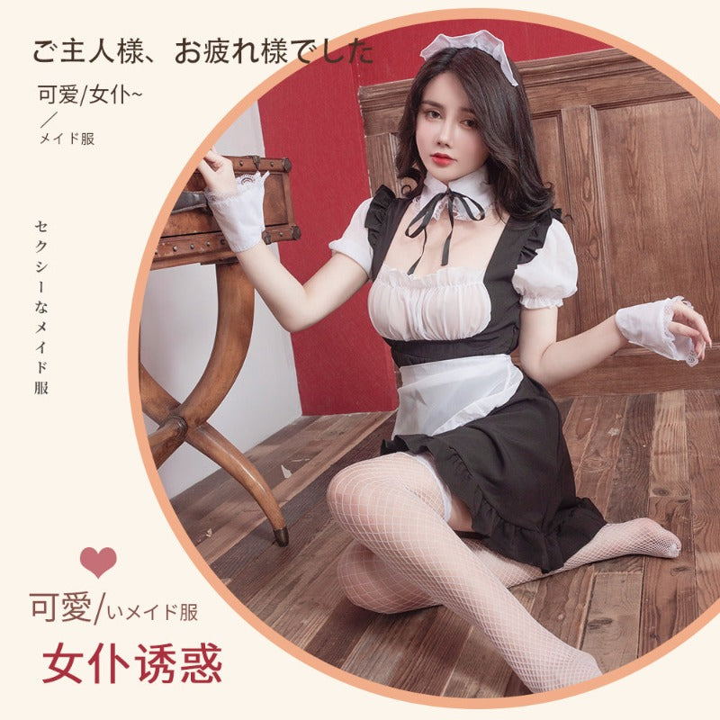 BT2454-情趣內衣黑白圍裙女傭女傭裝可愛性感連體長裙
