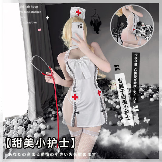 BT2501-情趣內衣吊帶蕾絲透視護士服火辣性感制服套裝免脫調情套裝