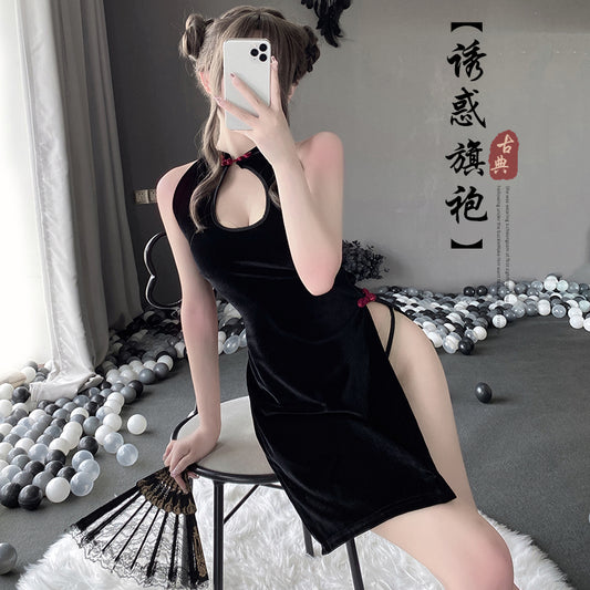 BT2295-情趣內衣性感火辣高開叉旗袍鏤空綁帶誘惑制服騷套裝2295