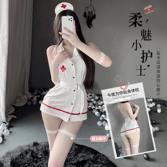 BT1024-情趣內衣女性感V領激情短裙護士角色扮演制服套裝
