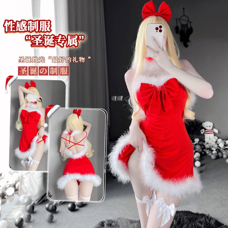 BT2494-性感裝扮聖誕套裝抹胸分體性感制服誘惑