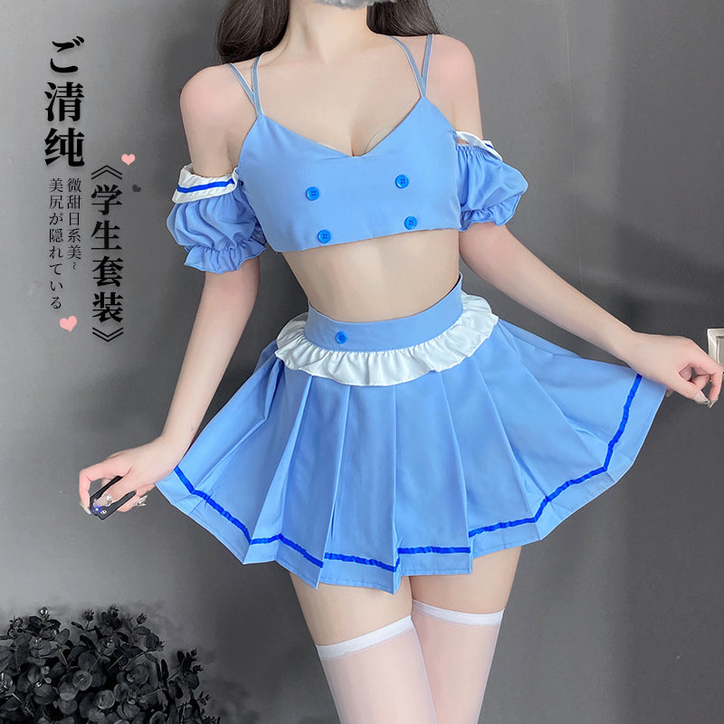BT2547-情趣內衣性感抹胸誘惑齊臀短裙清純學生裝床上制服套裝