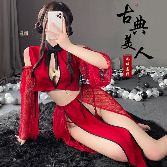 BT2558-性感古典提花漢服激情睡裙透視誘惑挑逗旗袍制服
