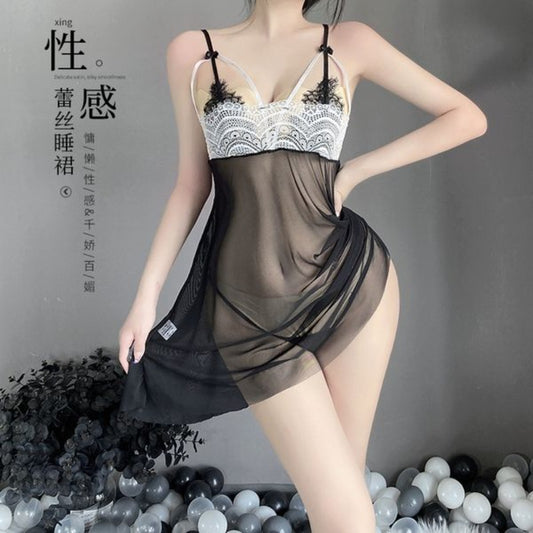 BS2592-性感蕾絲透視刺繡睡衣女私房吊帶睡裙家居服套裝