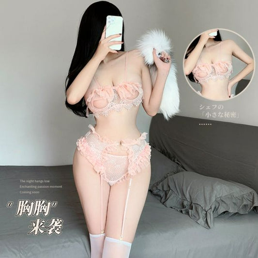 BT2405-情趣內衣女式性感蕾絲花邊吊帶三點比基尼套裝