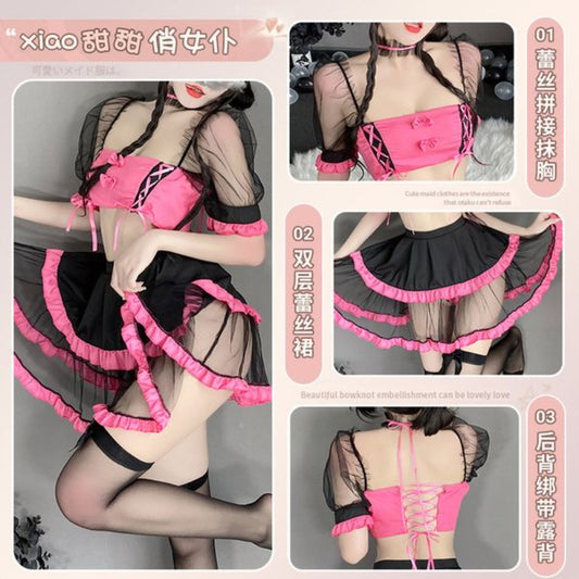 BT2584-情趣內衣純欲網紗透視誘惑甜美女僕角色扮演制服套裝