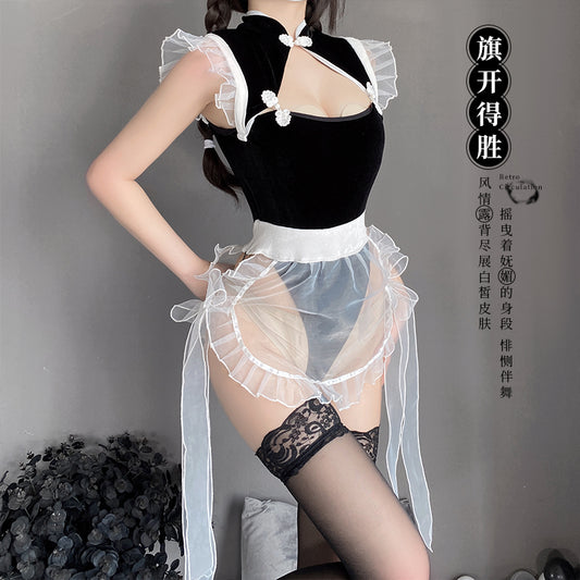 BT2565-情趣內衣性感透視誘惑綁帶露乳旗袍修身挑逗制服套裝