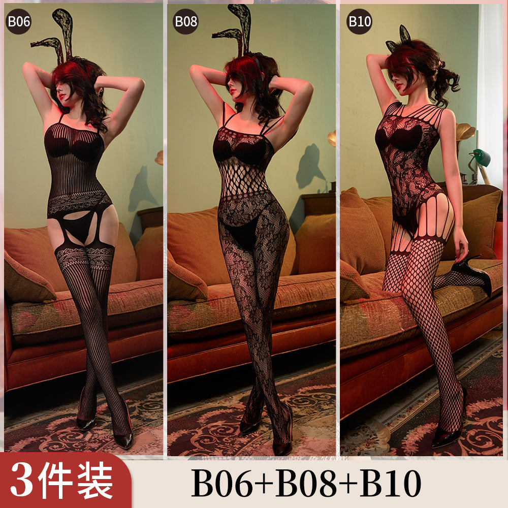 【組合系列】BF01-BF16-歐美提花網衣組合開檔連體衣情趣內衣鏤空性感大碼絲襪誘惑