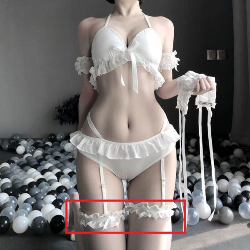BM3028-情趣腿環性感黑白雪紡蝴蝶結迷人百搭腿環