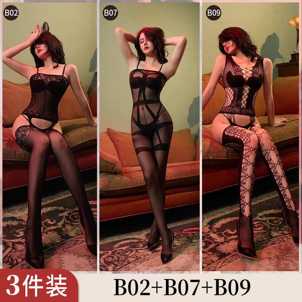 【組合系列】BF01-BF16-歐美提花網衣組合開檔連體衣情趣內衣鏤空性感大碼絲襪誘惑