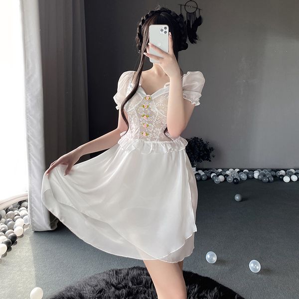 BS2606-情趣內衣性感玫瑰刺繡透視網紗睡衣激情誘惑純欲仙女睡裙