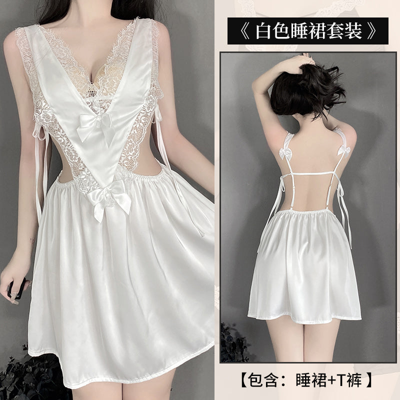 BS2553-情趣内衣性感露乳缎面蕾丝睡衣女吊带睡裙家居服