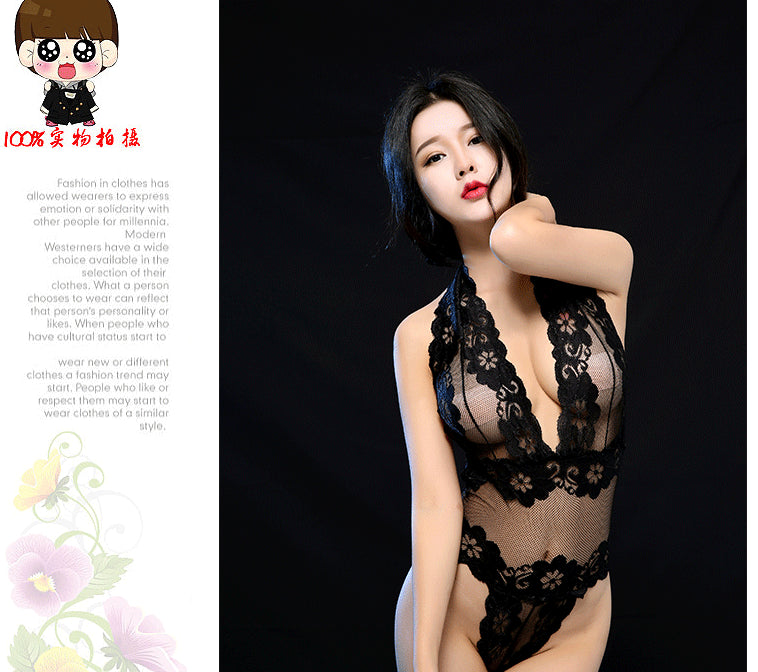 【A-1013】歐美露乳透明連體情趣內衣黑色緊身包衣式蕾絲網紗性感誘惑