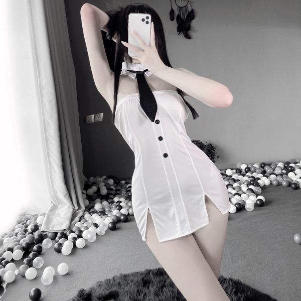 BT2468-情趣內衣牛奶絲連體抹胸秘書+裙子裝性感制服誘惑