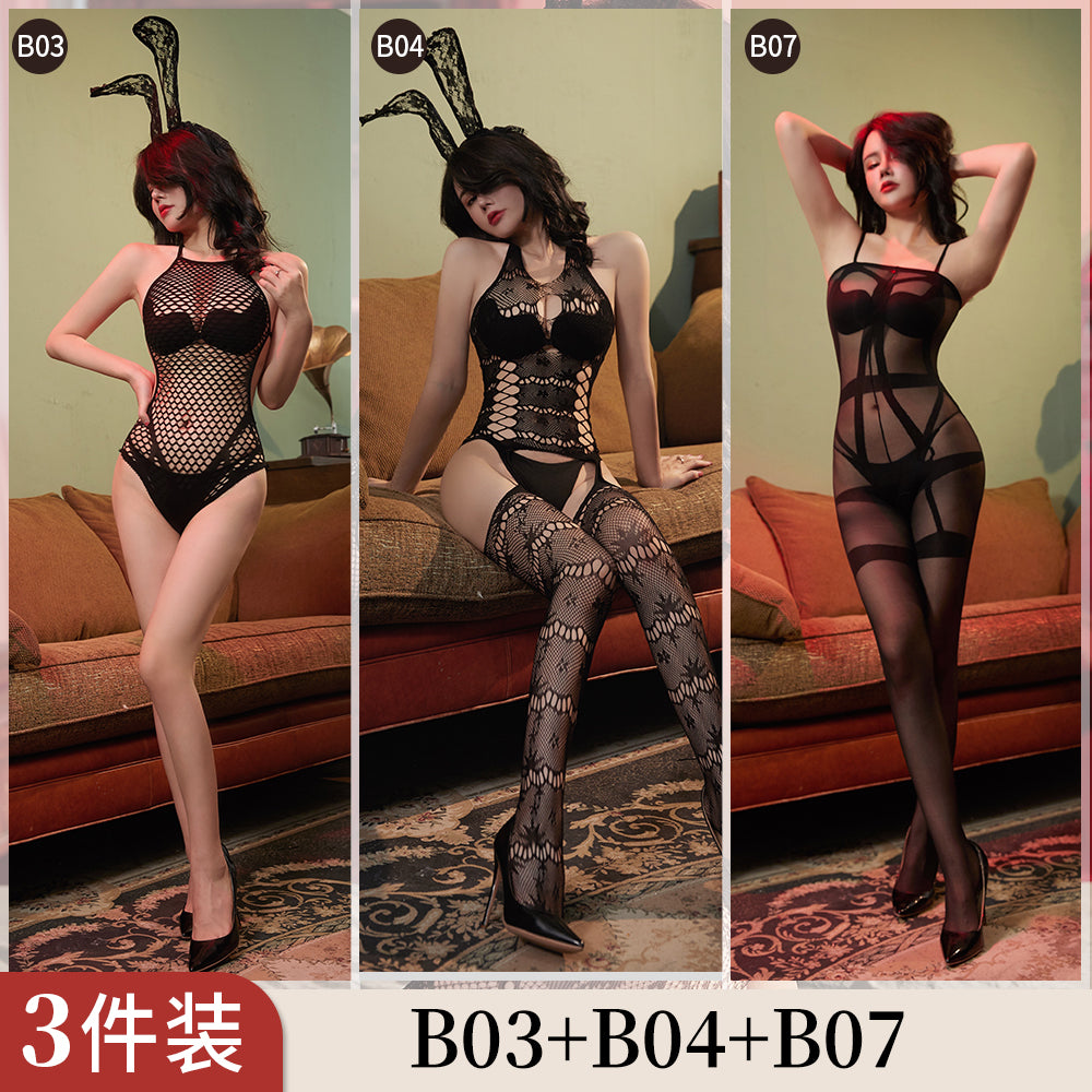 【組合系列】BF01-BF16-歐美提花網衣組合開檔連體衣情趣內衣鏤空性感大碼絲襪誘惑