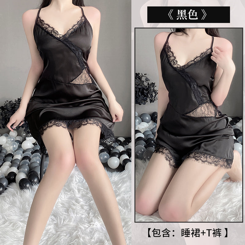 BS2535-性感蕾絲透視誘惑火辣露背睡衣小胸吊帶睡裙女家居服套裝