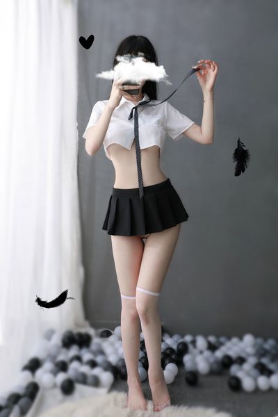 BT2377-情趣內衣性感透視學生白襯衫領繩蝴蝶結制服誘惑英倫格子百褶短裙