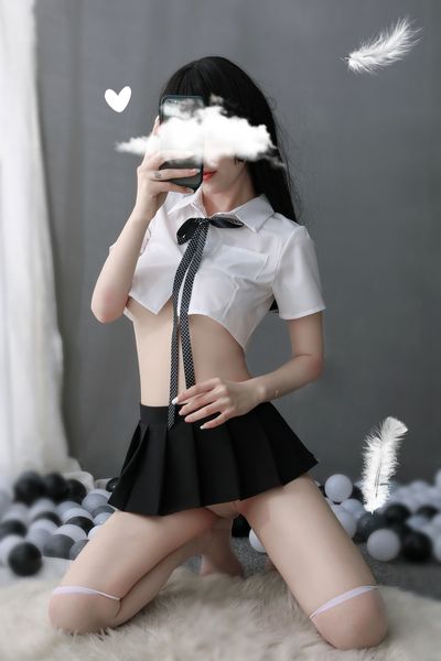 BT2377-情趣內衣性感透視學生白襯衫領繩蝴蝶結制服誘惑英倫格子百褶短裙