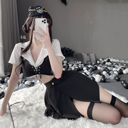 BT2540-情趣內衣女式角色扮演性感誘惑黑色空姐制服套裝激情