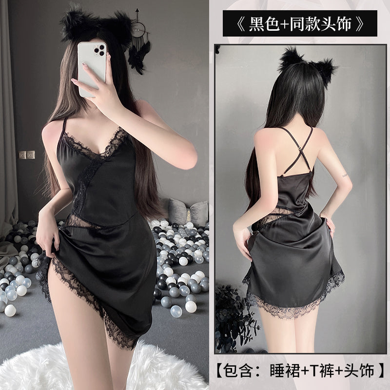 BS2535-性感蕾絲透視誘惑火辣露背睡衣小胸吊帶睡裙女家居服套裝